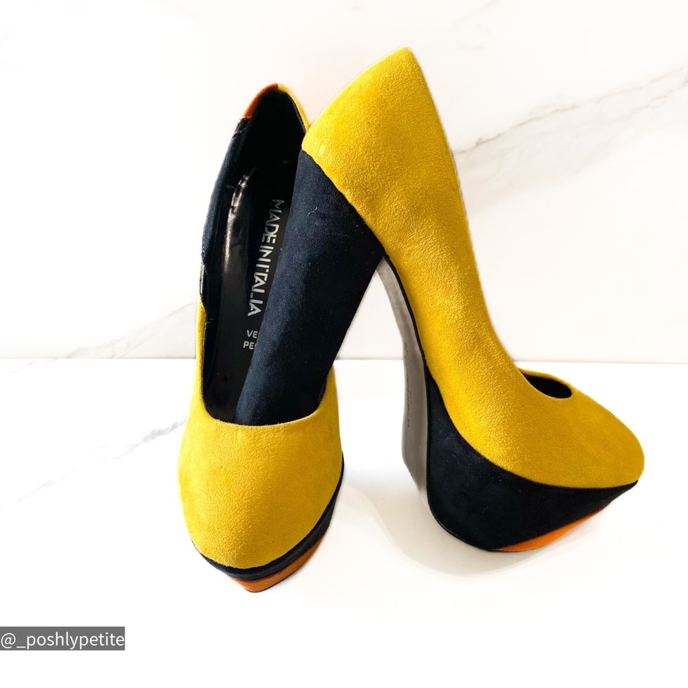 Women suede color block chunky heel platform pumps round toe